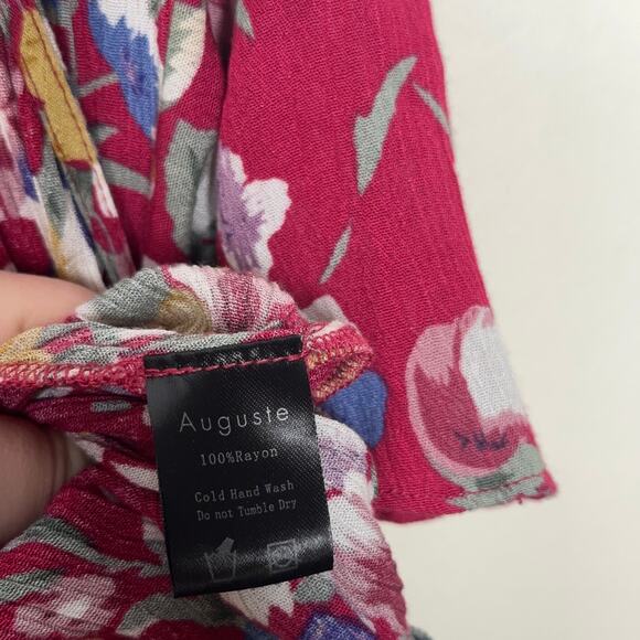 AUGUSTE THE LABEL Beach House Frill Floral Maxi Wrap Dress Red Berry {F40} - Picture 7 of 9